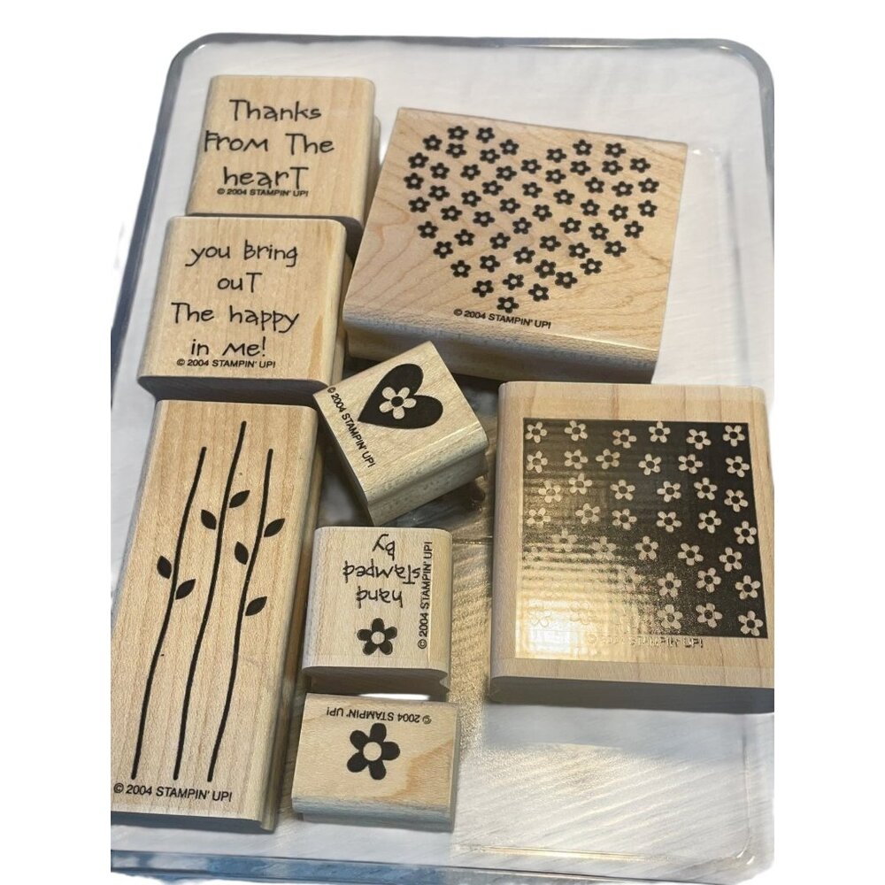 Stampin' Up! Wood Mounted Rubber Stamp Set Floral‎ Sentiment 8-Piece